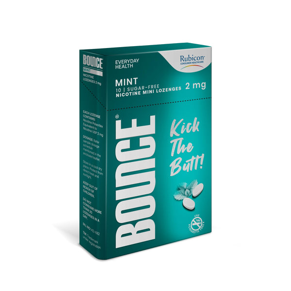 BOUNCE Nicotine Mini Lozenge 2 mg | Mint Flavour, Sugar Free | Helps Quit Smoking | 15 Packs of 10 Lozenges BOUNCE Nicotine Mini Lozenge 2 mg | Mint Flavour, Sugar Free | Helps Quit Smoking | 15 Packs of 10 Lozenges