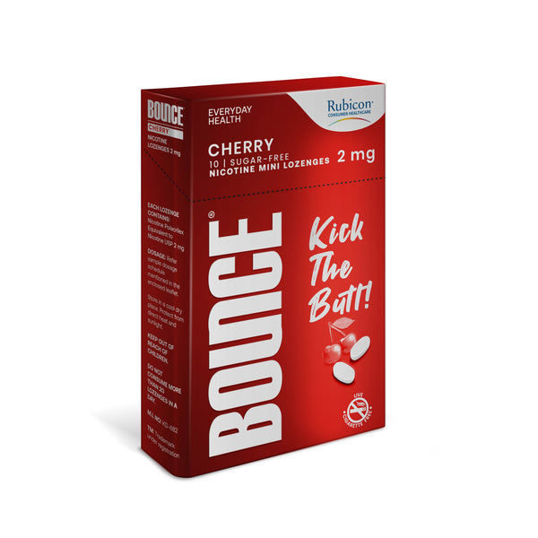 BOUNCE Nicotine Mini Lozenge 2 mg | Cherry Flavour, Sugar Free | Helps Quit Smoking | 15 Packs of 10 Lozenges