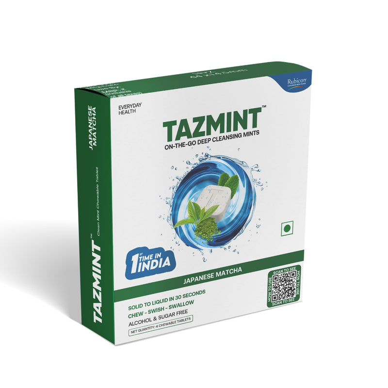 Added TazMint 3-in-1 Chewable On-the-Go Mouthwash Tablets for Fresh Breath Upto 4 Hours | Sugar-free | Alcohol-free | Japanese Matcha Flavour | Oral Care |  6 Packs of 4 Tablets