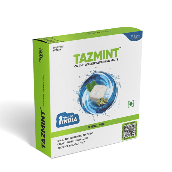 TazMint 3-in-1 Chewable On-the-Go Mouthwash Tablets for Fresh Breath Upto 4 Hours | Sugar-free | Alcohol-free | Fennel Mint Flavour | Oral Care | 15 Packs of 4 Tablets