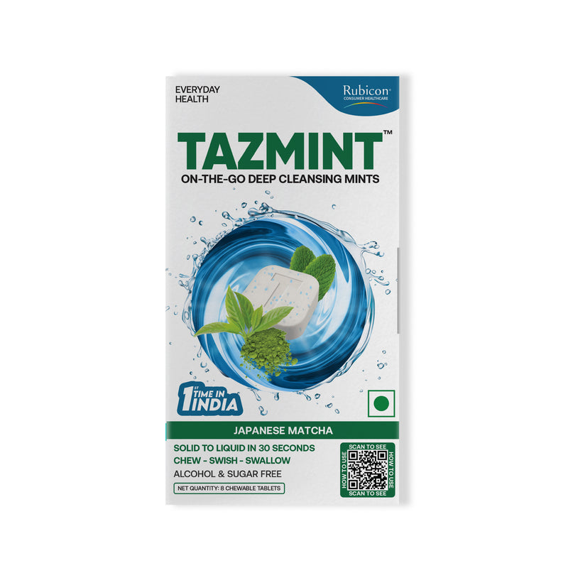 Added TazMint 3-in-1 Chewable On-the-Go Mouthwash Tablets for Fresh Breath Upto 4 Hours | Sugar-free | Alcohol-free | Japanese Matcha Flavour | Oral Care | 1 Packs of 8 Tablets