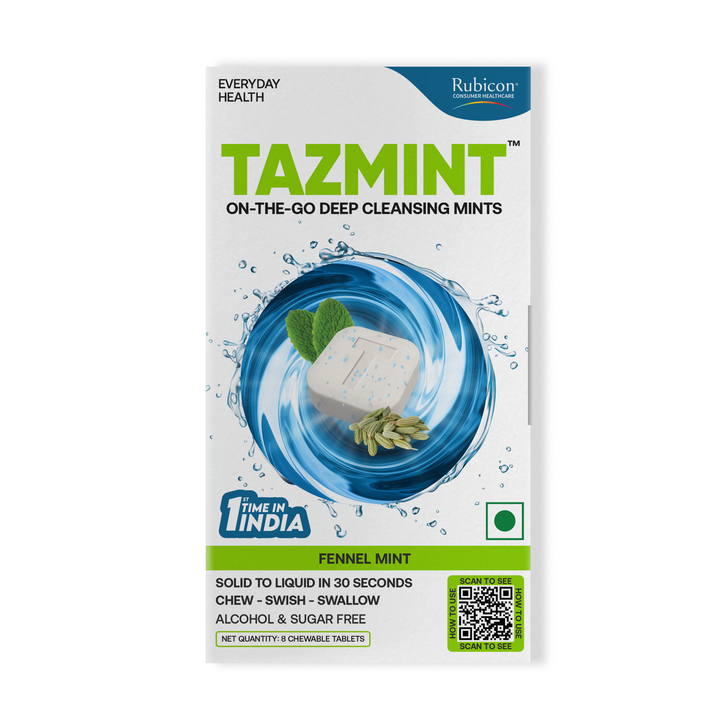 TazMint 3-in-1 Chewable On-the-Go Mouthwash Tablets for Fresh Breath Upto 4 Hours | Sugar-free | Alcohol-free | Fennel Mint Flavour | Oral Care | 1 Pack of 8 Tablets